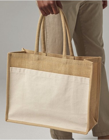 WES-W480-Cotton Pocket Natural Starched Jute Shopper